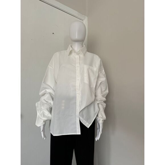 Commense Minimalist White Button-Down Shirt Long Sleeve‎ Collared Blouse XL - Picture 6 of 9